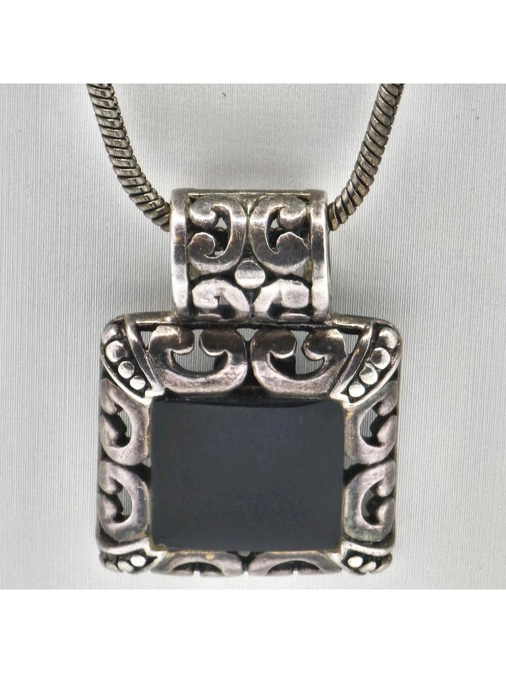 Vintage Sterling Silver Black Onyx Pendant Necklace 925 Thailand